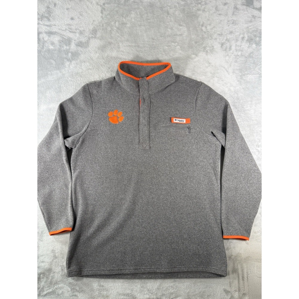 Columbia PFG Sweatshirt Mens Large Clemson Tigers Harborside Fleece Snap